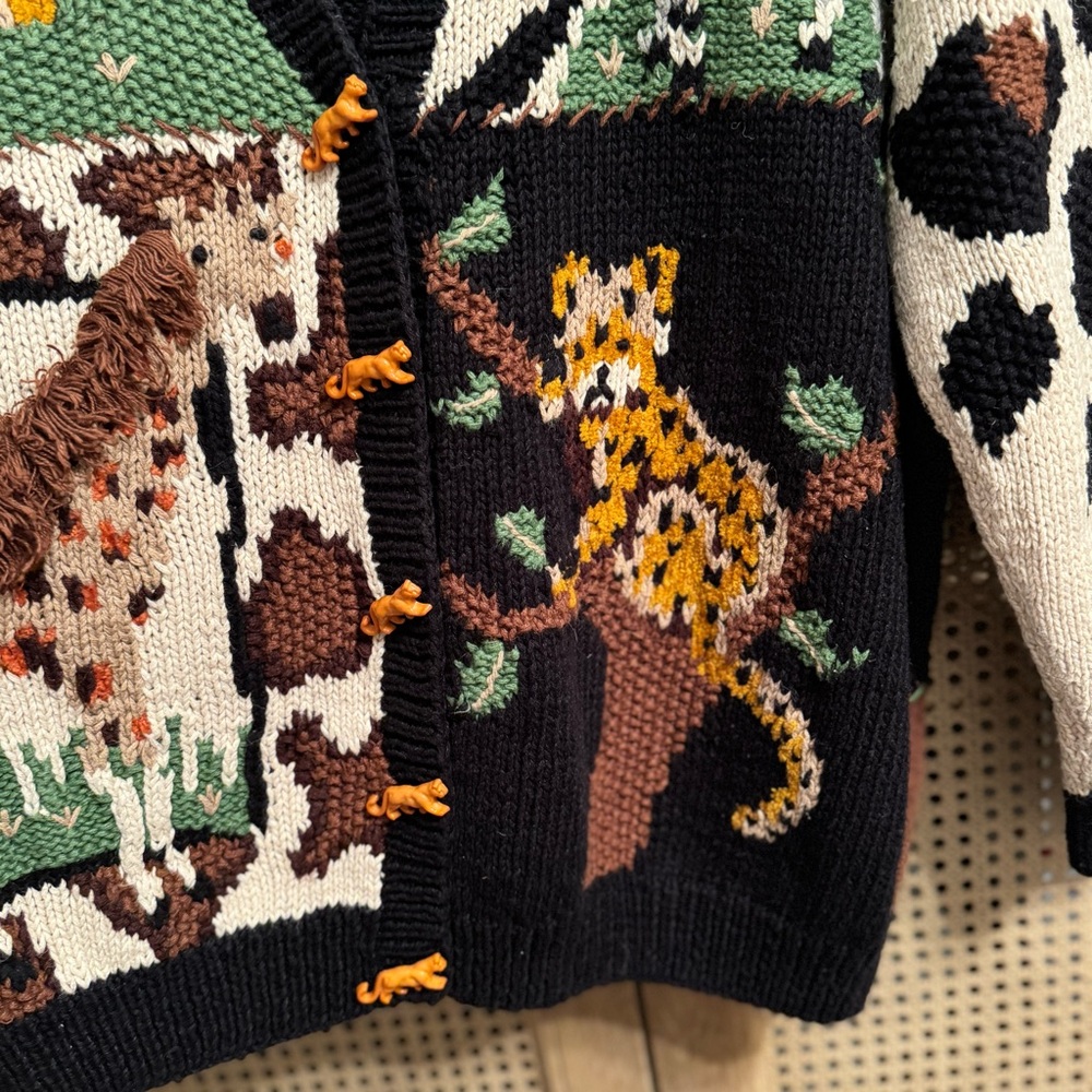 Vintage BELLE POINTE  LION King Animals Jungle Zoo  Sweater Cardigan  Size L - Picture 7 of 14